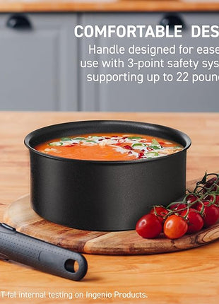 T-fal Ingenio Expertise Non Stick Cookware Set 14 Piece, Induction, Oven Broiler Safe 500F, Stackable Cookware, Pots and Pans, RV, Camping, Fry Pans, Dishwasher Safe, Detachable Handle, French Vanilla