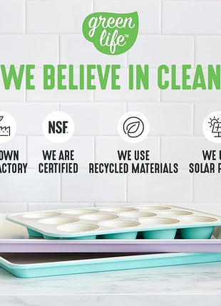 GreenLife Bakeware 18” x 13” Half Cookie Sheet Baking Pan, Non-Toxic PFAS-Free Healthy Ceramic Nonstick, Oven Safe to 450°F, Easy Release, Even Heating, Easy Clean, Black