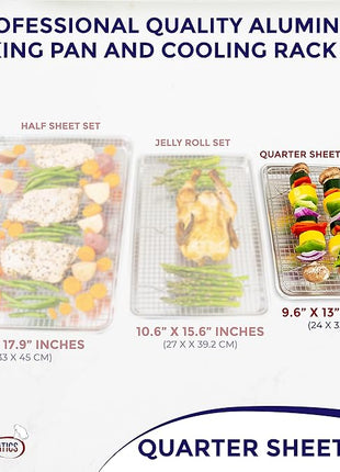 KITCHENATICS Small Quarter Sheet Baking Pan with Rack, Stainless Steel Baking Rack & Aluminum Cookie Sheet Baking Pan Toast Oven Tray w/Cooling Rack, 1/4 Sheet Pan & Wire Rack Set - 9.6" x 13" IN Pan