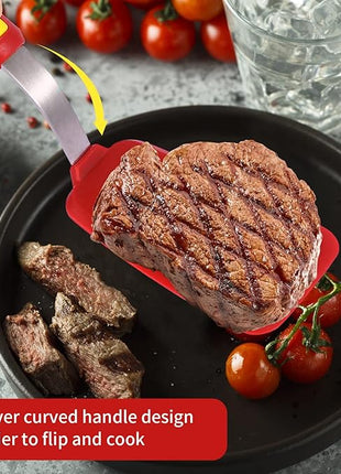 Silicone Spatula Turner Heat Resistant 600°F 3 Piece Set Non Scratch Flexible Slotted and Solid Thin Rubber Spatula Flipper for Cooking Pancake,Egg,Fish,Burger,Steak for Nonstick Cookware,Red