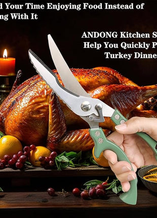 ANDONG Heavy Duty Poultry Shears, All-Purpose Kitchen Scissors for Food, Spatchcock Shears, Green