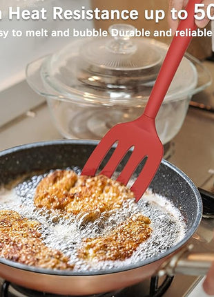 Coukre 2 Pack Silicone Spatula Set, High Heat Resistant, BPA Free Kitchen Spatula, Solid & Slotted Turner for Non-Stick Pans, Sautéing, and Flipping (2, PureRed)