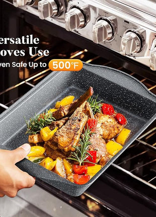 Kitchen Academy Granite Nonstick Cookware Set - 17 Piece Gray Cooking Pans Set, Induction Pots and Pans Set Non Stick, PFOA & PFOS Free.