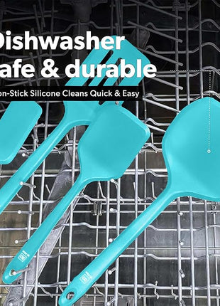 New DI ORO Silicone Turner Spatula Set - Kitchen Spatulas for Nonstick Cookware - Cooking Utensils for Flipping Eggs & Pancakes - 600°F Heat-Resistant BPA Free Turners - Dishwasher Safe (4pc, Teal)