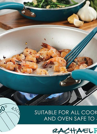 Rachael Ray Create Delicious Nonstick Cookware Induction Pots and Pans Set, 13 Piece - Teal Shimmer