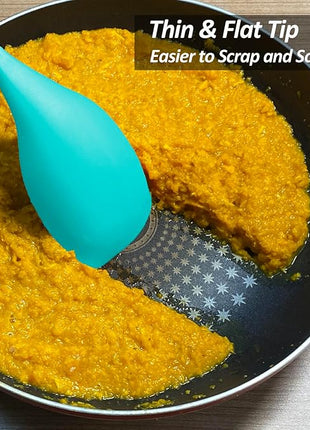 2 Pack Large Silicone Cooking Spoons set, Non-Stick Slotted/Solid Spoon set with Deep Bolw& Measurement Mark for Mixing, Serving, Draining, Scooping, Scraping, Heat Resistant Kitchen Utensils,Teal