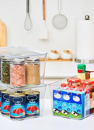 theaoo Clear Storage Bins with Lids Stackable - Large Plastic Containers for Pantry Organization and Storage - Perfect for Kitchen,Fridge,Laundry Room,Bathroom,Garage,Closet,Cabinet Organizer - 6 Pack