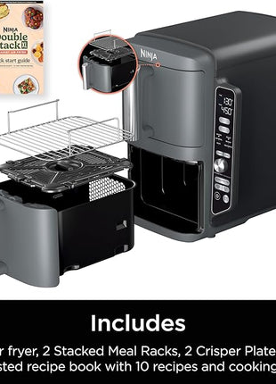 Ninja Air Fryer, 10QT DoubleStack XL 2-Basket, Compact Design, Cooks 5lb Whole Chicken, Feeds Up to 8 People, 6-in-1 Air Fryer, Roast, Bake & More, Easy to Clean, Dishwasher Safe Parts, Grey, SL401