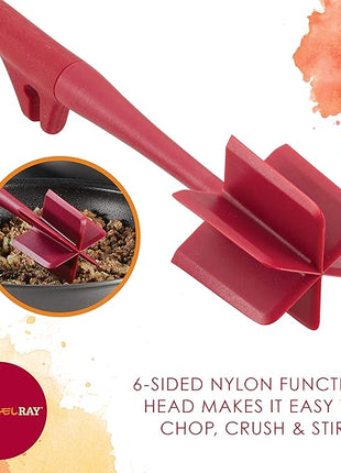 Rachael Ray Tools and Gadgets Lazy Crush & Chop, Flexi Turner, and Scraping Spoon Set / Cooking Utensils - 3 Piece, Red