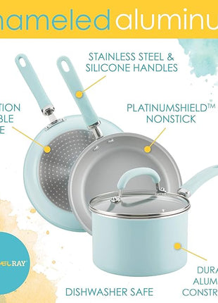 Rachael Ray Create Delicious Nonstick Cookware Pots and Pans Set, 13 Piece, Light Blue Shimmer