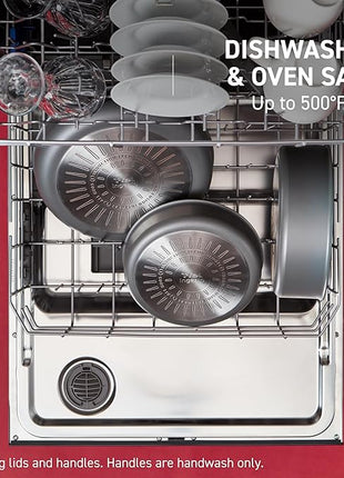 T-fal Ingenio Expertise Non Stick Cookware Set 14 Piece, Induction, Oven Broiler Safe 500F, Cookware, Pots and Pans Set, RV, Camping, Kitchen Frying Pans, Dishwasher Safe, Detachable Handle Cherry Red