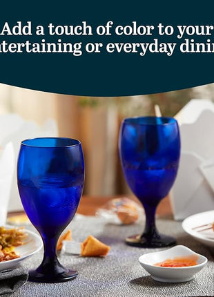 Libbey Premiere Cobalt Iced Tea Glasses, Stylish Cobalt Blue Drinking Glasses Set of 12, Dishwasher Safe Stemmed Water Goblets for Parties and More
