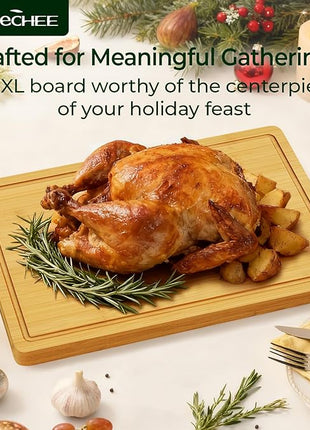 Kitchen Essentials Natural Bamboo Cutting Board XL With Durable, Knife-Friendly Surface & Deep Juice Groove – Perfect For BBQ(Pre Oiled, Natural)