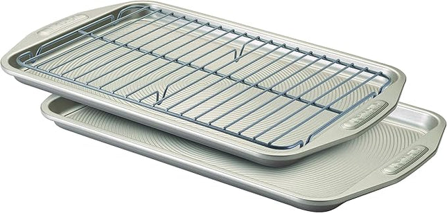Circulon Total Bakeware Set Nonstick Cookie Baking Sheets with Cooling Rack, 3 Piece, Gray