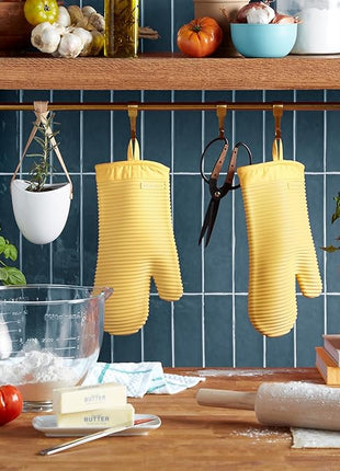 KITCHENAID Ribbed Soft Silicone Oven Mitt 2-Pack Set, 7.5"x13", Butter Yellow