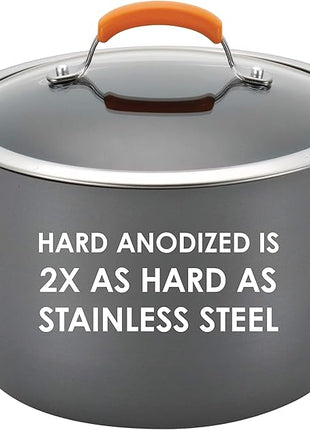 Rachael Ray Brights Hard-Anodized Aluminum Nonstick Cookware Set with Glass Lids, 10-Piece Pot and Pan Set, Gray with Orange Handles