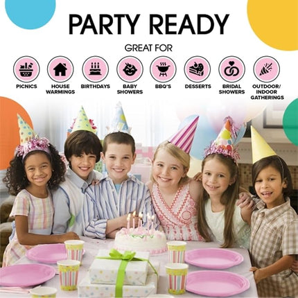 Exquisite Party Solids Pink Plastic Plates For Party Supplies 9" Pink Disposable Plates Heavy Duty 50 Pcs Plastic Dinnerware Sets Heavy Duty 350 GSM Disposable Dinnerware Set