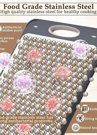 GUANCI Cutting Board for Kitchen Double Sided 304 Stainless Steel Chopping Board Food-Grade Stainless Steel and Wheat Straw PP Samll Size 14’’×9.6’’ Easy to Clean