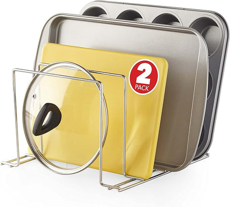 Stock Your Home Chrome (2 Pack) Steel Baking Pan Organizer Rack for Cabinet or Counter, Holder for Kitchen Cutting Boards, Pot Lids, or Cookie Sheets - Rust Proof Wire, Drying Storage