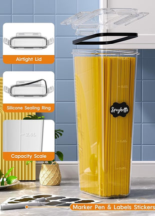Airtight Food Storage Containers with Lids, 24 PCS Kitchen and Pantry Organization Canisters, BPA-Free, PVC-Free, Food-grade Plastic Leak-proof Jars for Cereal, Flour, Sugar, Extra 24 Labels & Marker