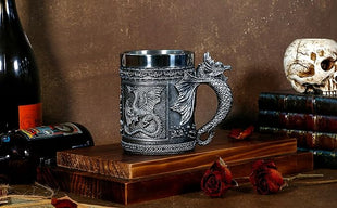 Medieval Roaring Dragon Coffee Mug - Dungeons and Dragons Beer Stein Tankard Drink Cup - 15.8oz Stainless Mug for GOT Dragon Lovers Collector Ideal Novelty Gothic Father Day Gift Party Decoration