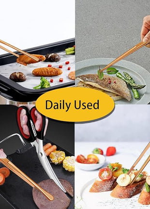 JETKONG 2 Pcs 12-Inch Kitchen Tweezers Cooking Tweezer Tongs Stainless Steel Long Food Tweezers (Rose Gold)