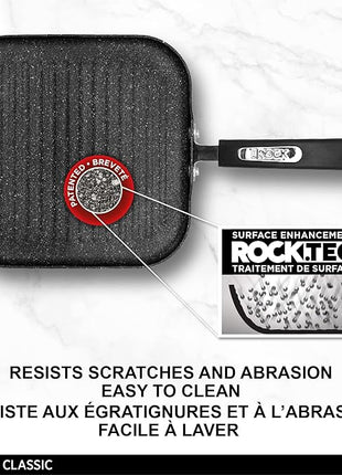Starfrit The Rock 25cm (10") Non-Stick Grill Pan - Durable Forged Aluminium - Oven Safe - PFOA Free - Easy to Clean - Black