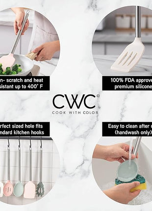 COOK WITH COLOR Silicone Cooking Utensils, Kitchen Utensil Set, Easy to Clean Silicone Kitchen Utensils, Cooking Utensils for Nonstick Cookware, Kitchen Gadgets Set, 5 Pieces, Mint