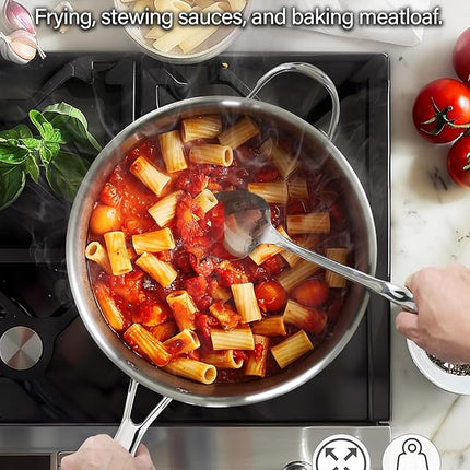 Cooks Standard 4-Quart Stainless Steel Sauté Pan with Lid, 10.5-inch Deep Frying Pan Induction Cookware, Oven Safe Large Skillet Jumbo Cooker with Stay-Cool Helper Handle