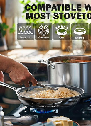 Cooks Standard Stainless Steel Kitchen Cookware Sets 10-Piece, Multi-Ply Full Clad Pots and Pans Cooking Set with Stay-Cool Handles, Dishwasher Safe, Oven Safe 500°F, Silver