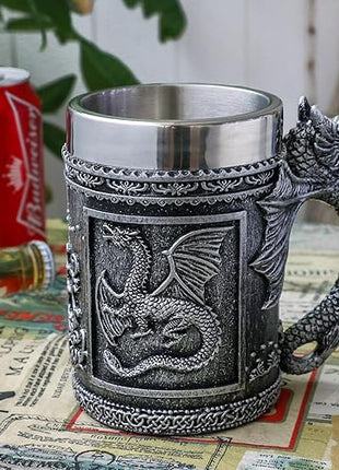 alikiki Dungeons and Dragons Coffee Mug Large - GOT D&D Gaming Beer Mugs Gifts for Men - 21oz Stainless Steel Drinking Tankard Coffee Cup Dragon Gift for Lovers Collector Party Decoration