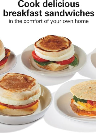 Hamilton Beach Dual Breakfast Sandwich Maker with Timer, Ready in 5 Minutes, Removable Dishwasher Safe PFAS-Free Non-Stick Egg Cooker Ring, Silver (25490MNA)