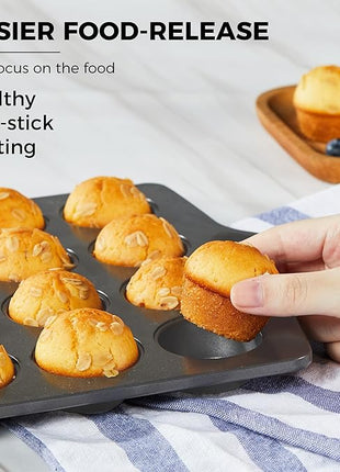 HONGBAKE mini muffin pan nonstick 24, Cupcake Tin for Baking, Commercial Small Cup Cake Tray for Cheesecake, 1.8dia, Heavy-duty, Gray