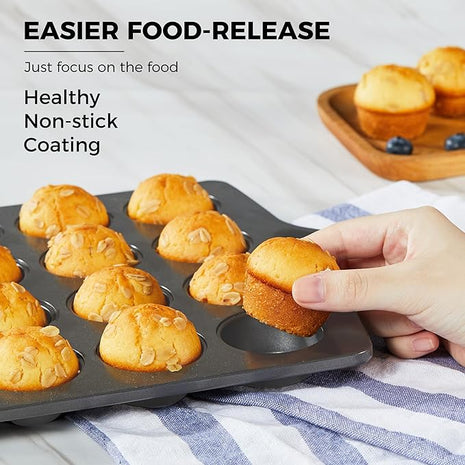HONGBAKE mini muffin pan nonstick 24, Cupcake Tin for Baking, Commercial Small Cup Cake Tray for Cheesecake, 1.8dia, Heavy-duty, Gray
