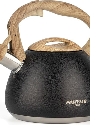 POLIVIAR Tea Kettle, 2.7 Quart Stovetop Tea Kettle, Audible Whistling Teapot with Crackle Finish, Food Grade Stainless Steel for Anti-Rust, Anti Hot Handle, Suitable for All Heat Sources (JX2023-LRB)