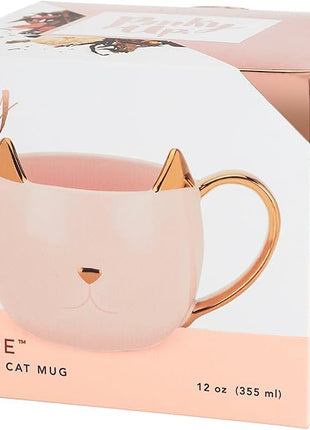 Pinky Up Chloe Cat Ceramic Coffee Mug, Tea Cups, Travel Mugs for Cappuccino, Latte, Hot Chocolate, Milk, Herbal Teas, 12 oz, Set of 1, Pink