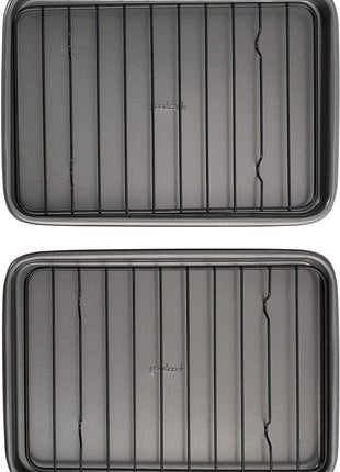 GoodCook Set of 2 Nonstick Steel 9" x 6.2" Toaster Oven Mini Baking Sheets with Racks, Gray