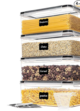 Vtopmart Airtight Food Storage Containers with Lids 4PCS Set 3.2L, Plastic Spaghetti Canisters for Pasta organizer, BPA Free Air Tight Kitchen Pantry Organization