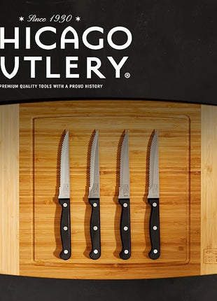 Chicago Cutlery Essentials 4-Piece Serrated Steak Knives, 4.5" Stainless Steel Blades for Effortless Cutting, For Home Kitchen and Professional Use