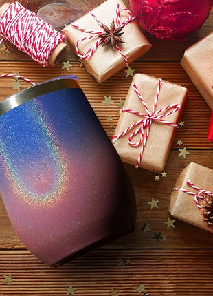 MEWAY 12oz/12 Pack Wine Tumbler Glasses with Lid - Stemless Double Wall Vacuum Stainless Steel Glitter Tumbler - Keeping Cold & Hot Cup for Coffee,for Women(Gradient Pink,Set of 12)