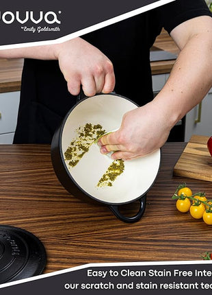 Cast Iron Pot with Lid – Non-Stick Ovenproof Enamelled Casserole Pot, Oven Safe up to 500° F – Sturdy Dutch Oven Cookware – Black, 5-Quart, 24cm – by Nuovva