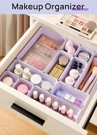 Vtopmart 25 PCS Plastic Drawer Organizers Set, 4-Size Versatile Bathroom and Vanity Drawer Organizer Trays, Storage Bins for Makeup, Bedroom, Kitchen Gadgets Utensils and Office