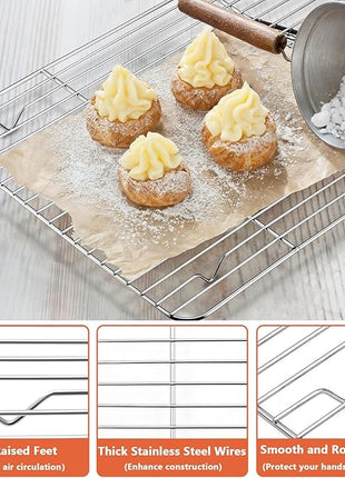 P&P CHEF Baking Cooling Rack Set for Cooking Roasting, 4-Piece Stainless Steel Wire Racks for Oven Use, Healthy & Dishwasher Safe, Rectangle, 8.6 + 9.7+ 11.6 + 15.3 Inch