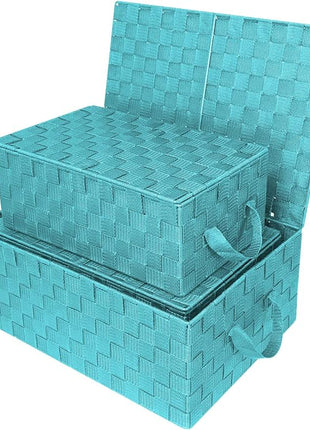 Sorbus Set of 3 Hand-Woven Storage Baskets with Lids (Aqua) – Mesh Bins for Closet, Shelf, or Pantry Organization – Variety Pack for Home and Office Storage