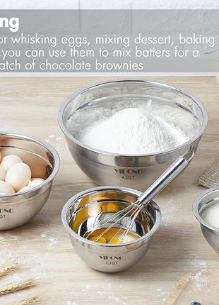 YIHONG Stainless Steel Mixing Bowls Set, 7 Piece Metal Mixing Bowls with Lids Set for Kitchen, Nesting Steel Mixing Bowls Ideal for Baking, Prepping, Cooking, and Serving Food(White)