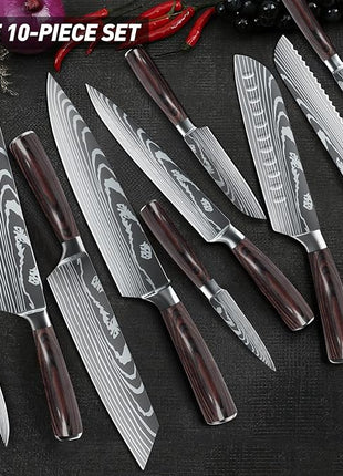 Dfito Knife Set, 10 Pieces Kitchen Knives for Professional Chefs, 3.5-8 Inch Set Boxed Knives 440A Stainless Steel Ultra Sharp Japanese Knife