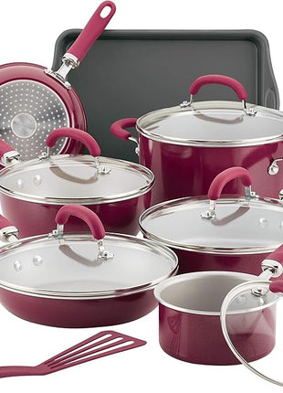 Rachael Ray Create Delicious Nonstick Cookware Pots and Pans Set, 13 Piece, Burgundy Shimmer