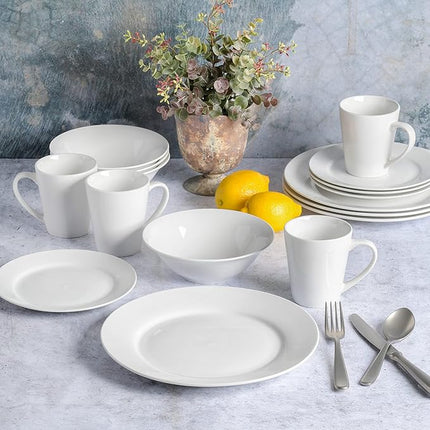 Gibson Home Amelia Court Porcelain Chip and Scratch Resistant Dinnerware Set, Service for 4 (16pcs), White (Round)