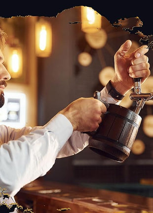 Set of 6 Beer Mug 20 OZ - Tankard Mug - Beer stein - Wooden beer mug - Stainless Steel Cup - Handmade Gifts for Men - Fathers Day, Christmas or Birthday Gift Idea - Retro Brown