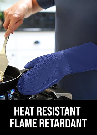 BPA-Free Soft Silicone Oven Mitts - Ultra Heat Resistant Oven Mitts with Thick Cotton Liner - Long Slip Resistant Pot Holders, Flexible Oven Gloves - Royal Blue 13.7"